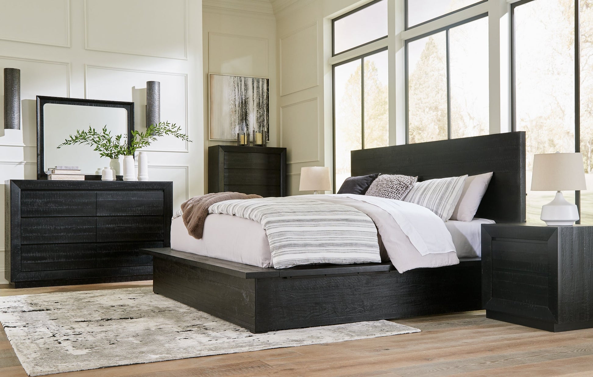 Londer King Panel Bed with Mirrored Dresser, Chest and 2 Nightstands Millennium® by Ashley