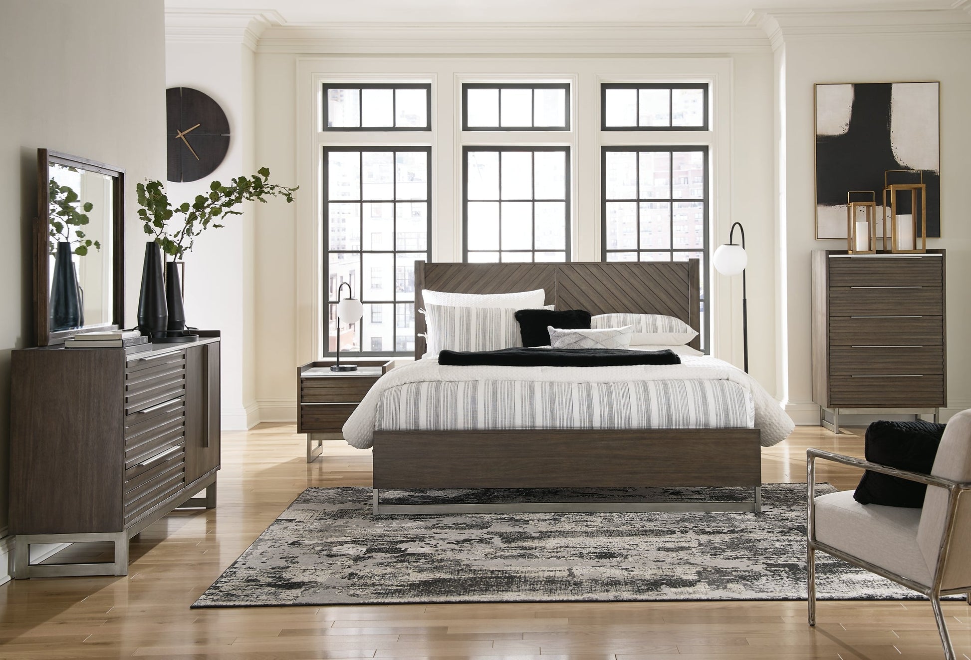 Arkenton California King Panel Bed with Mirrored Dresser, Chest and Nightstand Ashley®