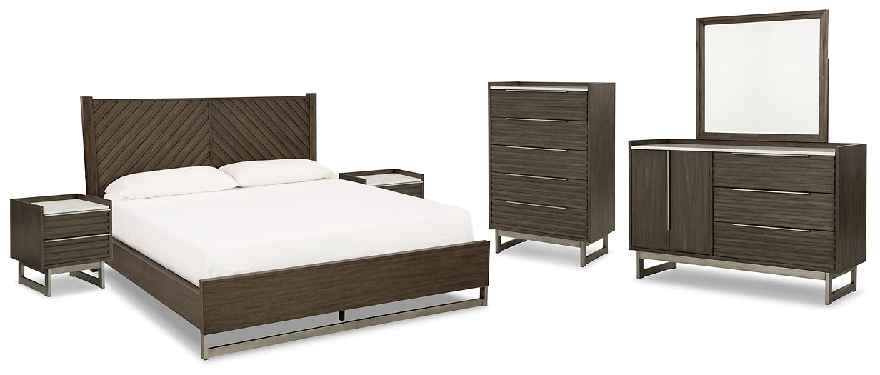 Arkenton California King Panel Bed with Mirrored Dresser, Chest and 2 Nightstands Ashley®