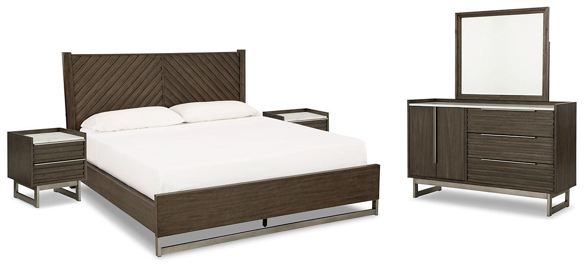 Arkenton King Panel Bed with Mirrored Dresser and 2 Nightstands Ashley®
