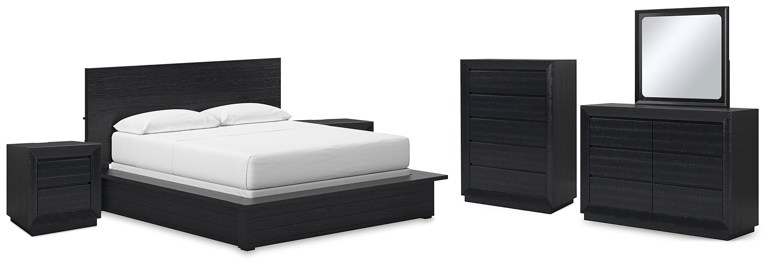 Londer California King Panel Bed with Mirrored Dresser, Chest and 2 Nightstands Millennium® by Ashley