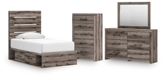 Graystorm Twin Panel Storage Bed with Mirrored Dresser and Chest Signature Design by Ashley®