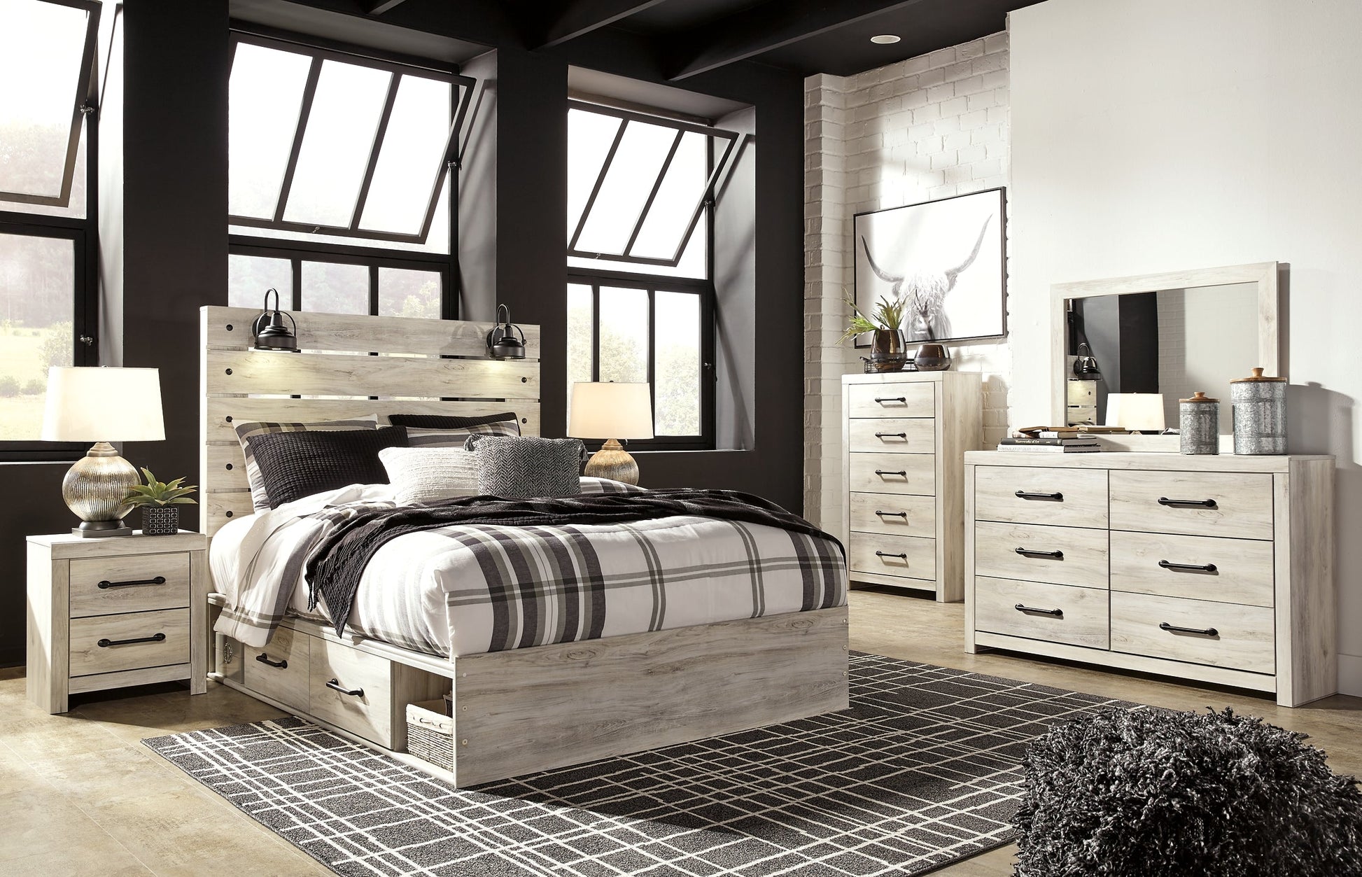 Cambeck Queen Panel Bed with 4 Storage Drawers with Mirrored Dresser, Chest and Nightstand Signature Design by Ashley®