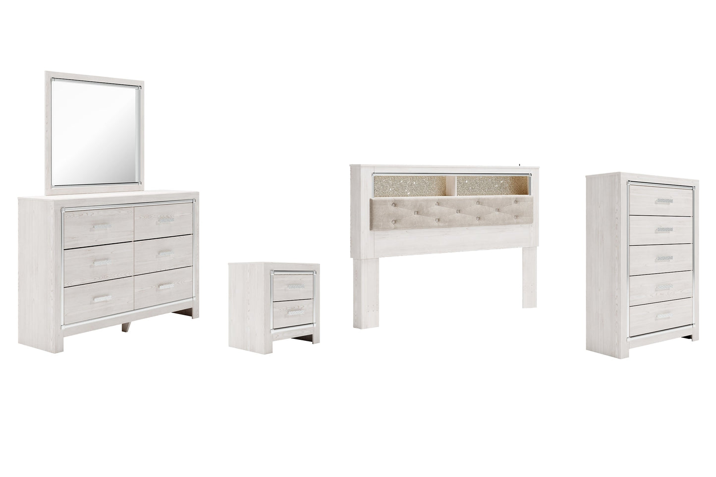 Altyra King Bookcase Headboard Bed with Mirrored Dresser, Chest and Nightstand Signature Design by Ashley®