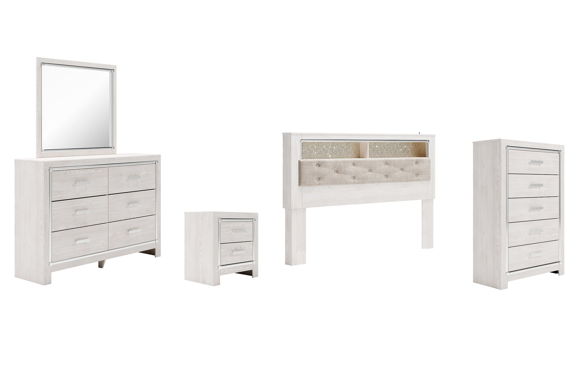 Altyra King Bookcase Headboard Bed with Mirrored Dresser, Chest and Nightstand Signature Design by Ashley®