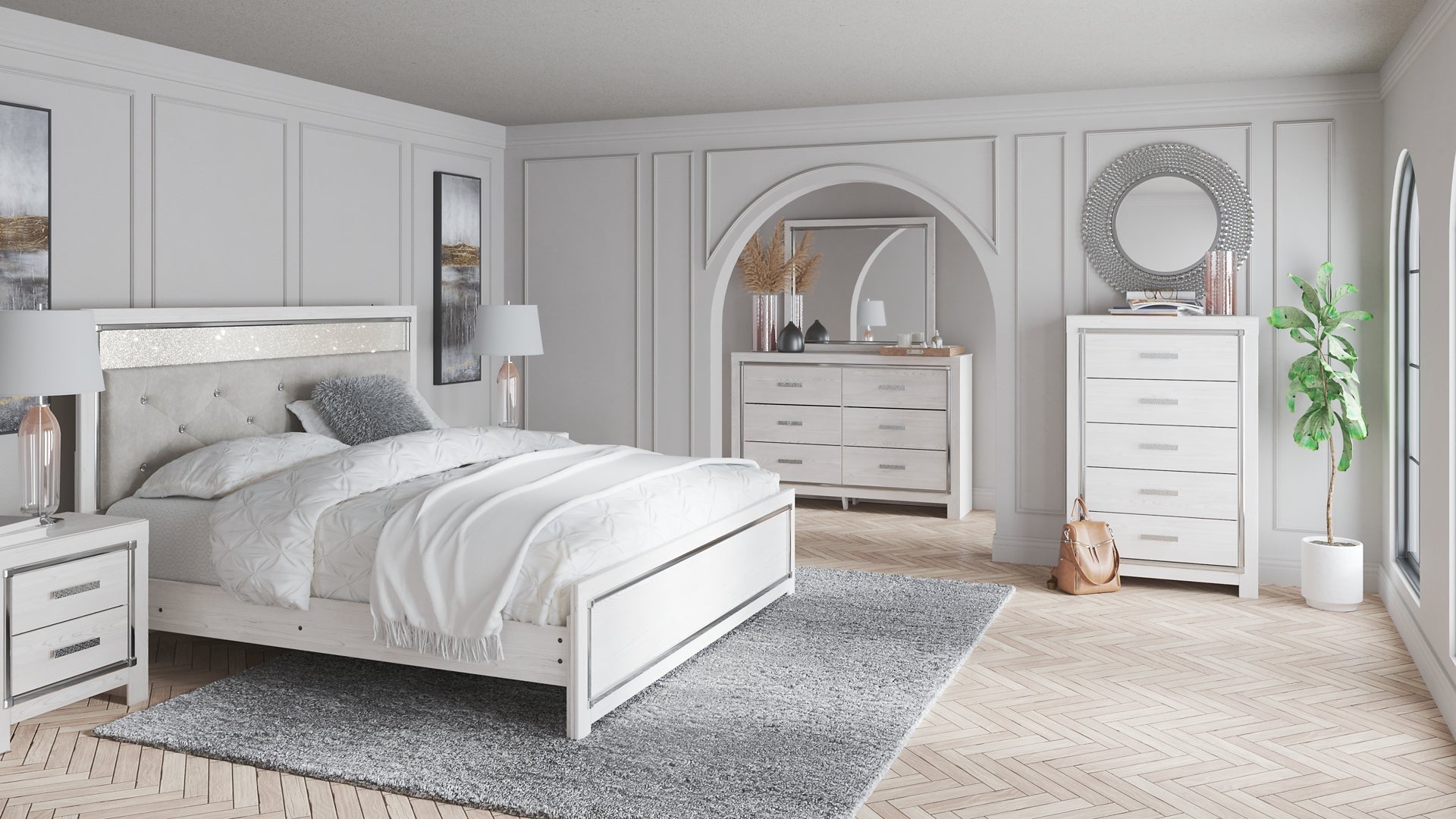 Altyra King Panel Headboard Bed with Mirrored Dresser, Chest and Nightstand Signature Design by Ashley®