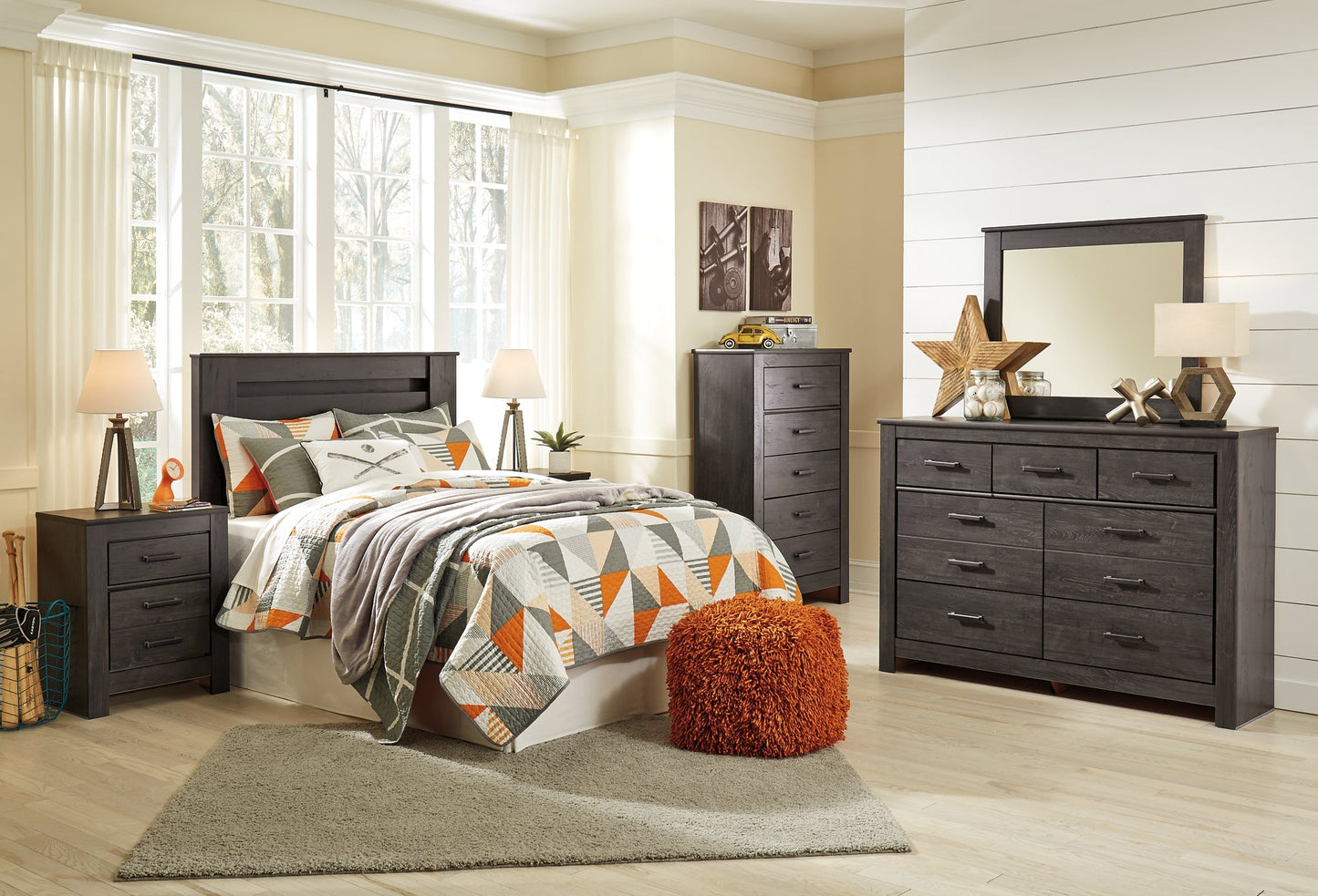 Brinxton Queen/Full Panel Headboard Bed with Mirrored Dresser Signature Design by Ashley®