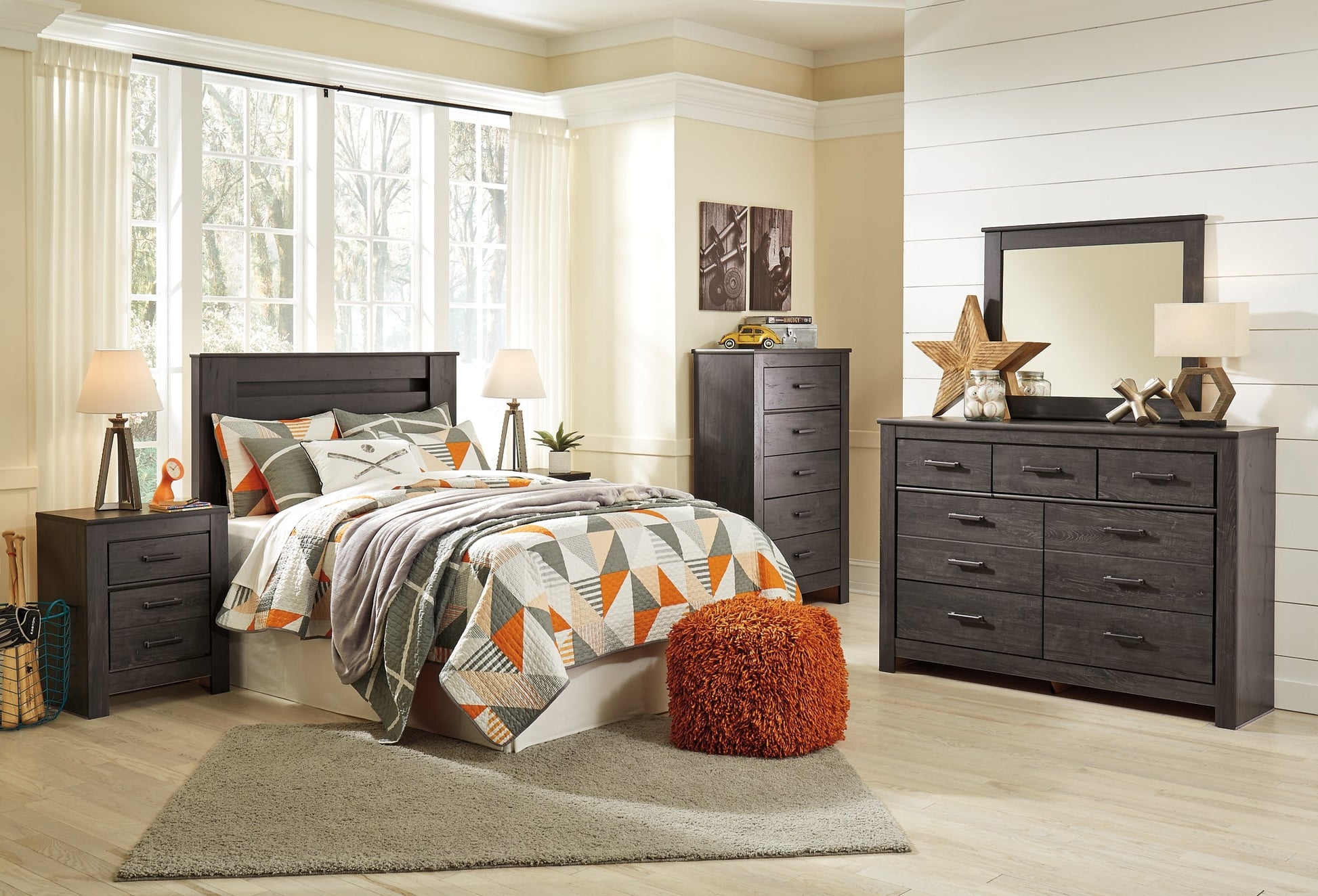 Brinxton Queen/Full Panel Headboard Bed with Mirrored Dresser Signature Design by Ashley®