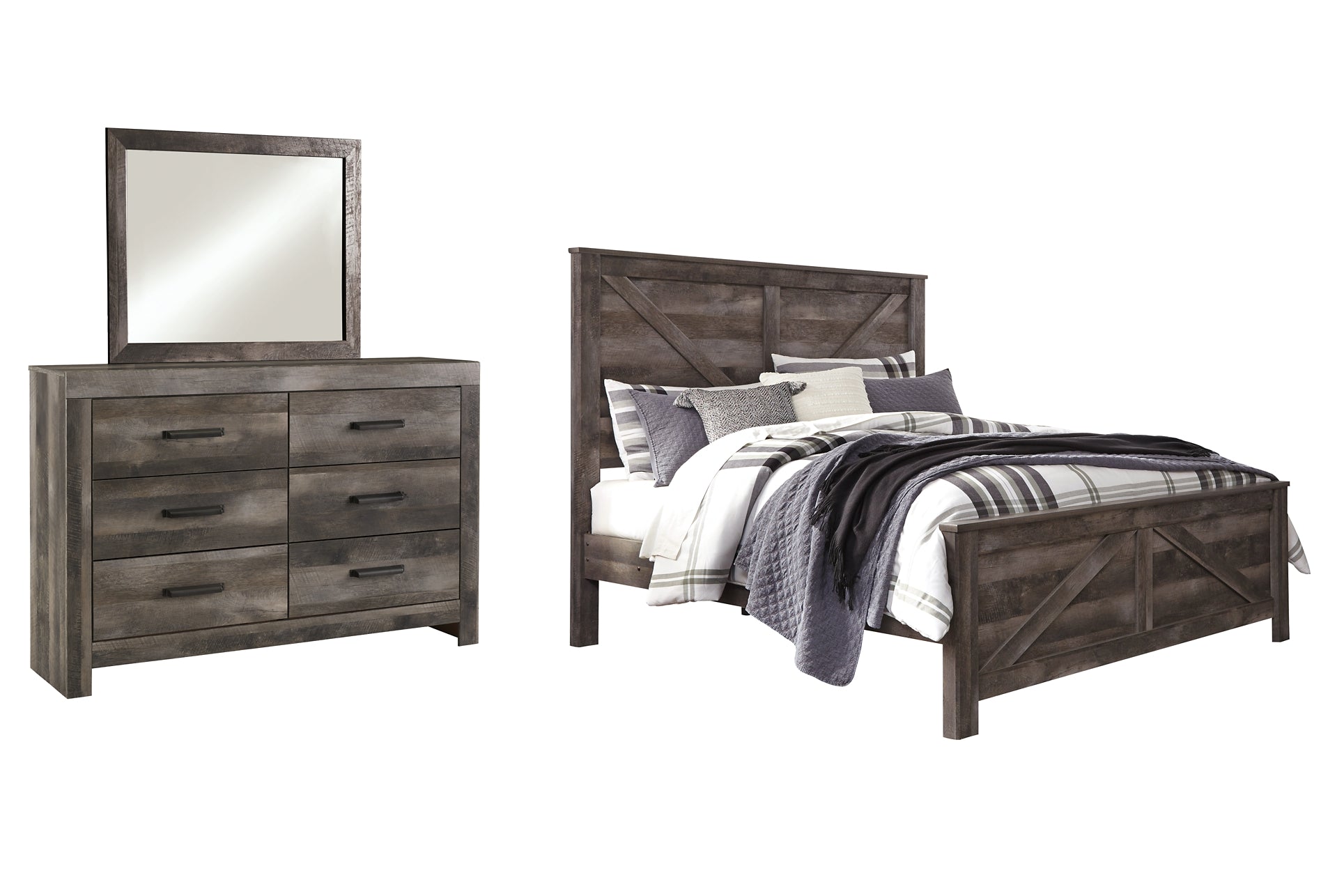 Wynnlow King Crossbuck Panel Bed with Mirrored Dresser Signature Design by Ashley®