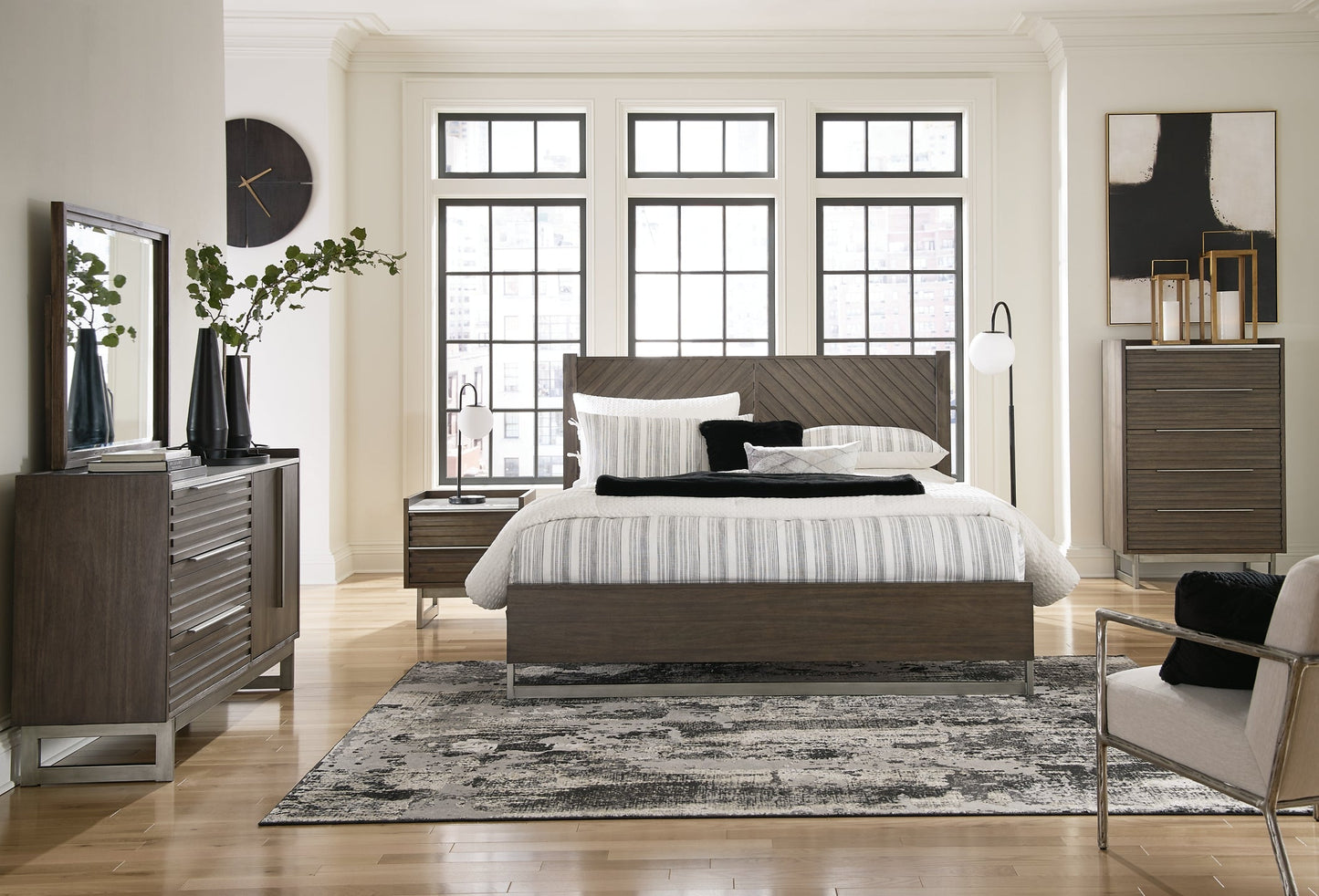 Arkenton King Panel Bed with Mirrored Dresser, Chest and Nightstand Ashley®