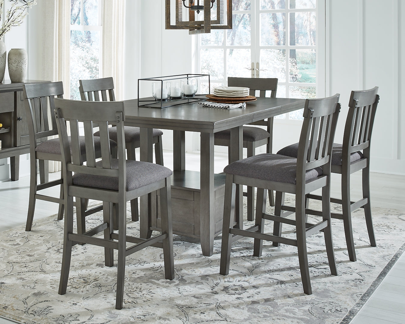 Hallanden Counter Height Dining Table and 6 Barstools Signature Design by Ashley®