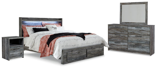 Baystorm King Panel Bed with 2 Storage Drawers with Mirrored Dresser, and Nightstand Signature Design by Ashley®