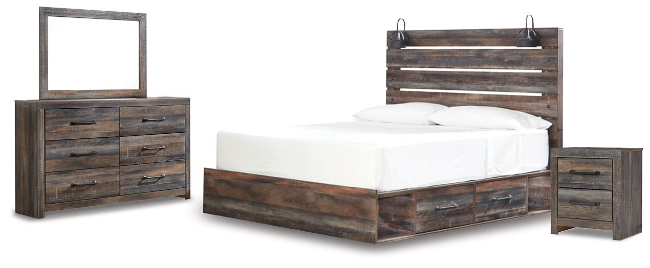 Drystan King Panel Bed with 2 Storage Drawers with Mirrored Dresser and Nightstand Signature Design by Ashley®