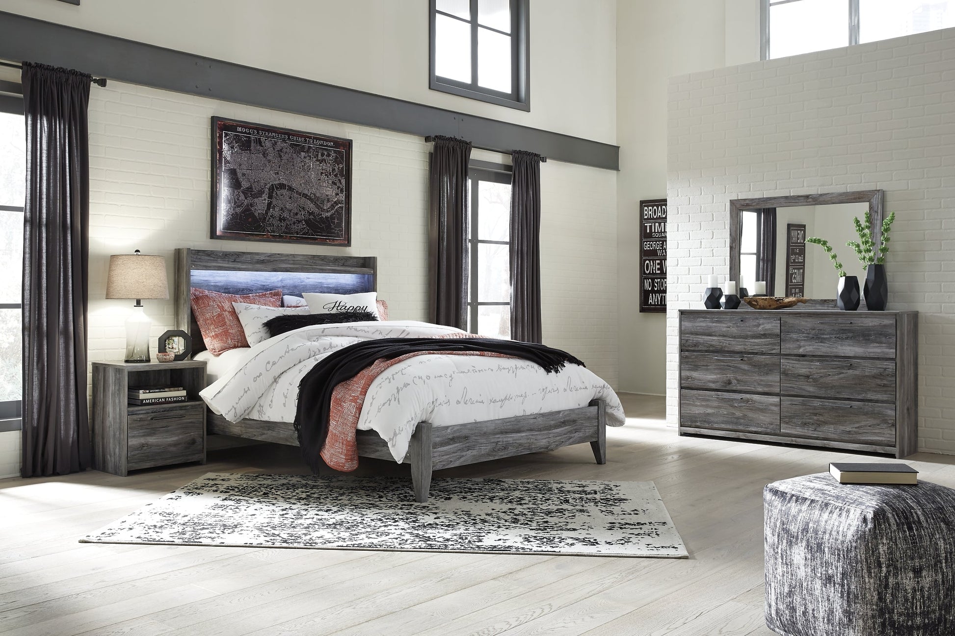 Baystorm Queen Panel Bed with Mirrored Dresser and Nightstand Signature Design by Ashley®