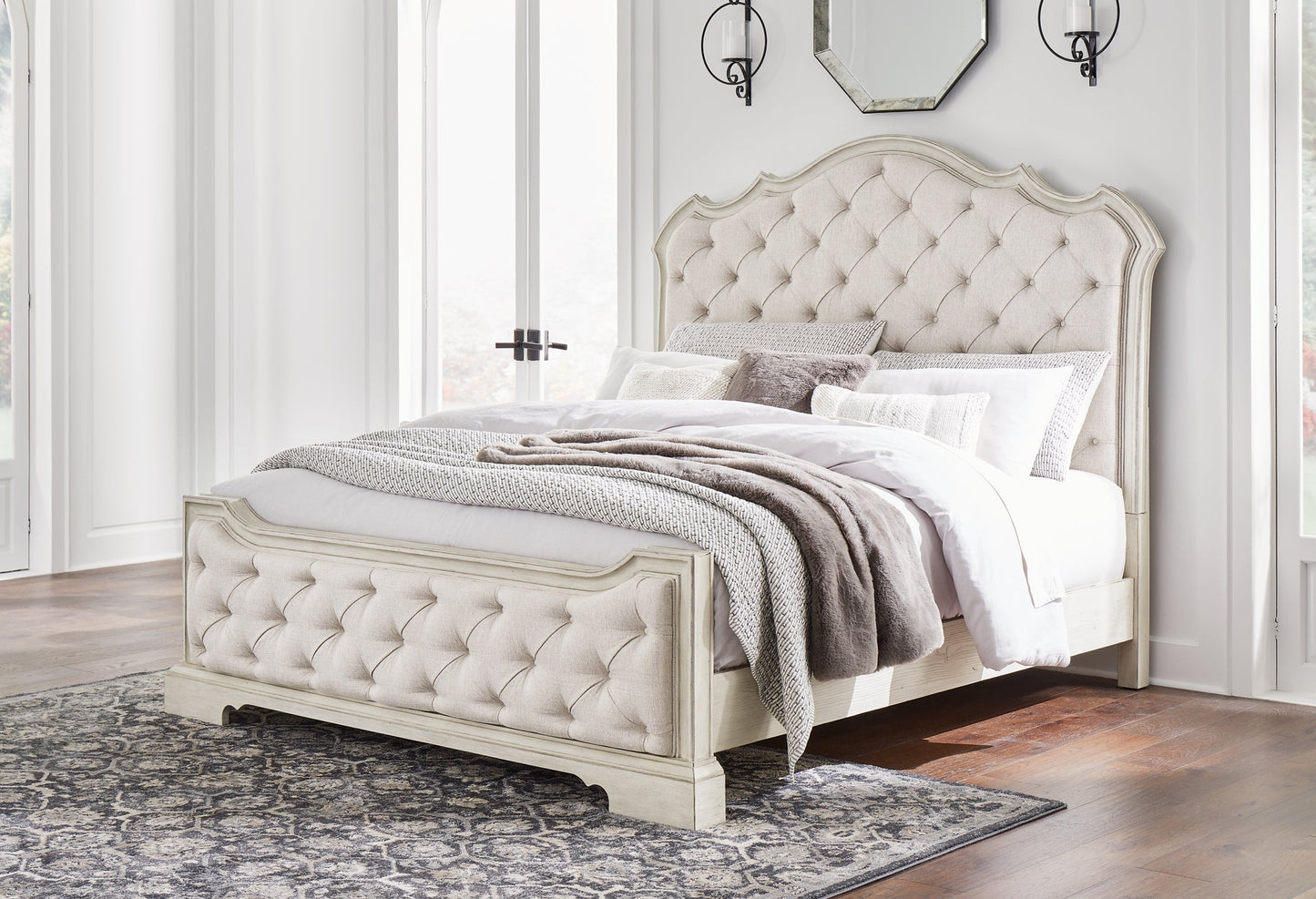Arlendyne California King Upholstered Bed with Mirrored Dresser and Nightstand Signature Design by Ashley®