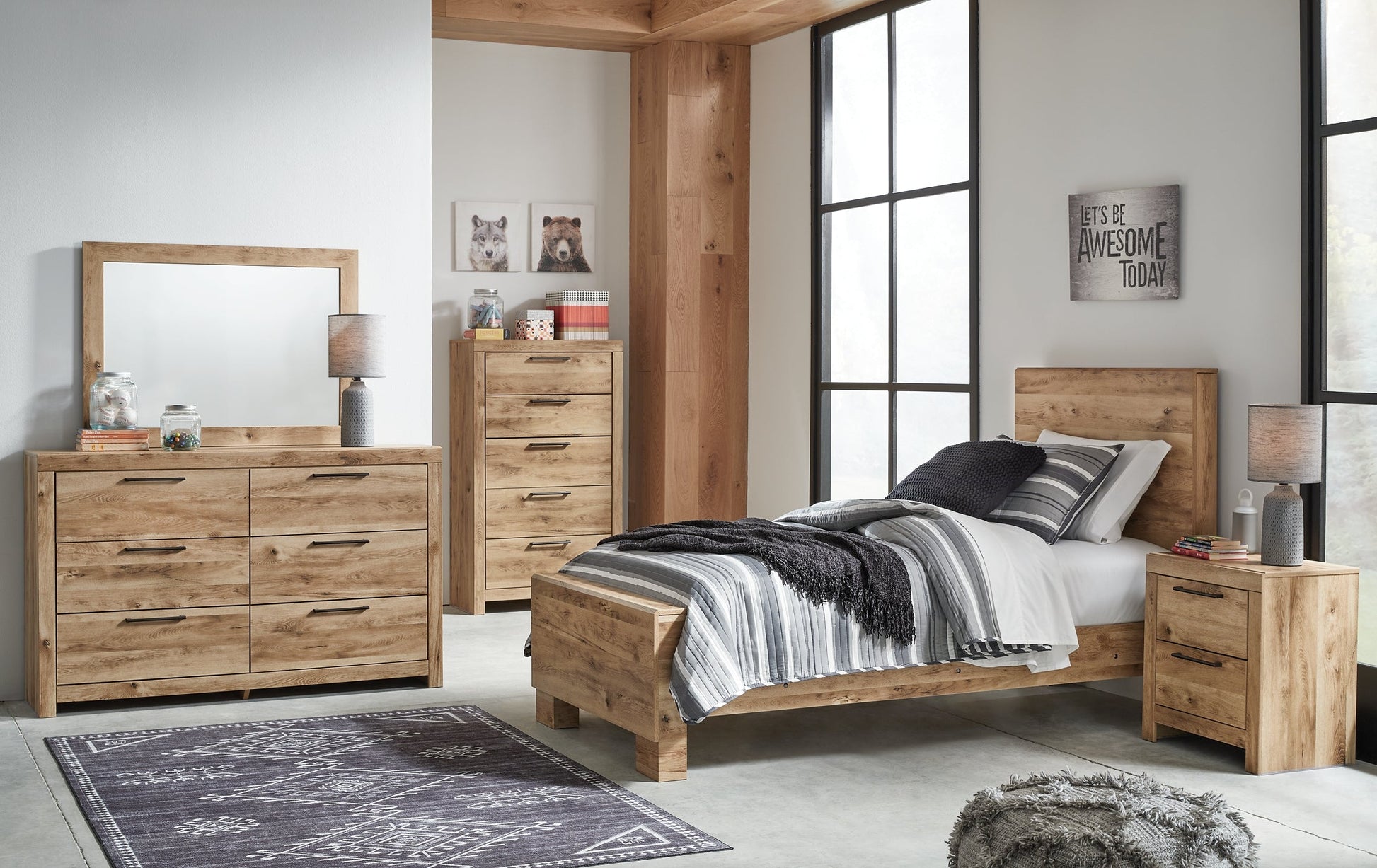 Hyanna Twin Panel Bed with Mirrored Dresser, Chest and Nightstand Signature Design by Ashley®