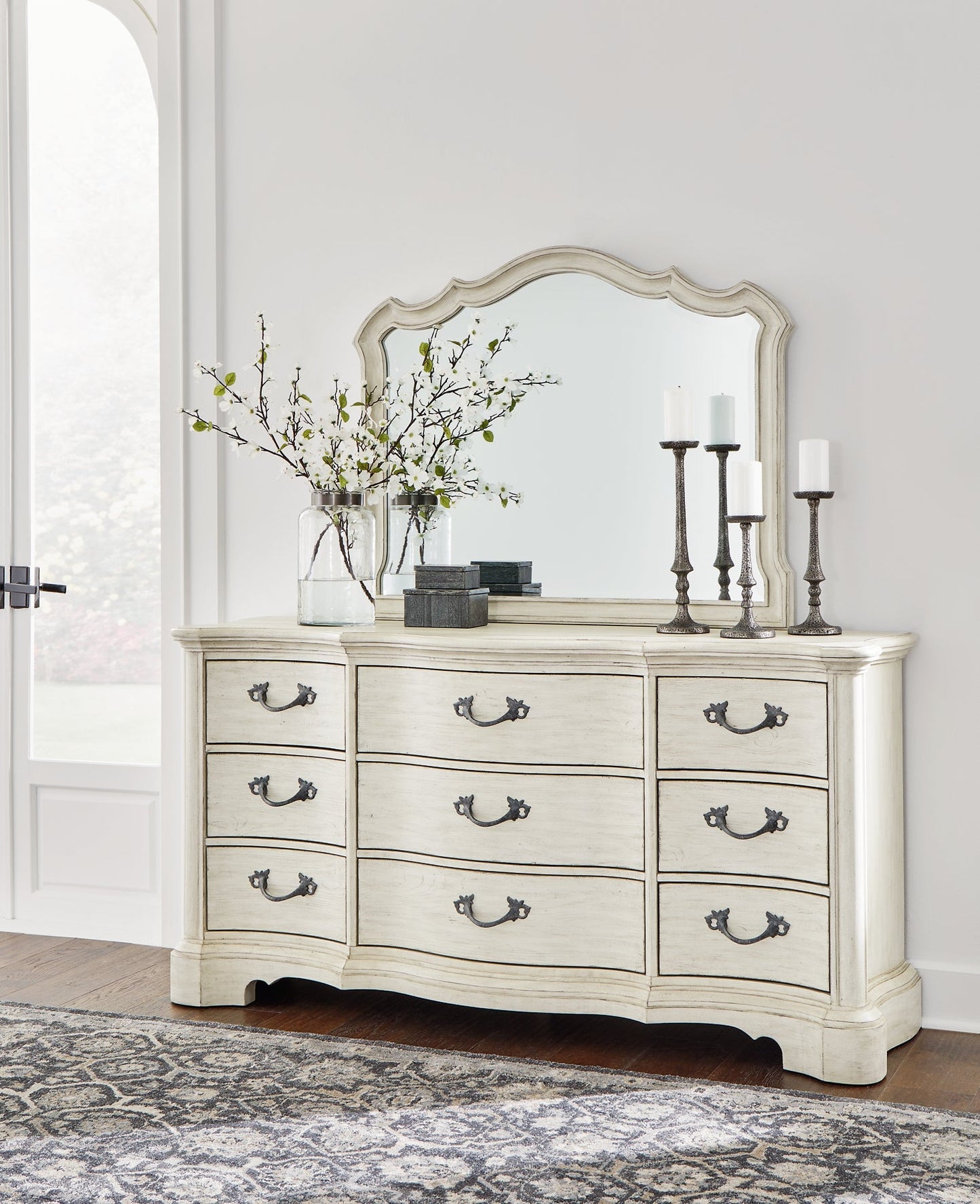 Arlendyne California King Upholstered Bed with Mirrored Dresser Signature Design by Ashley®