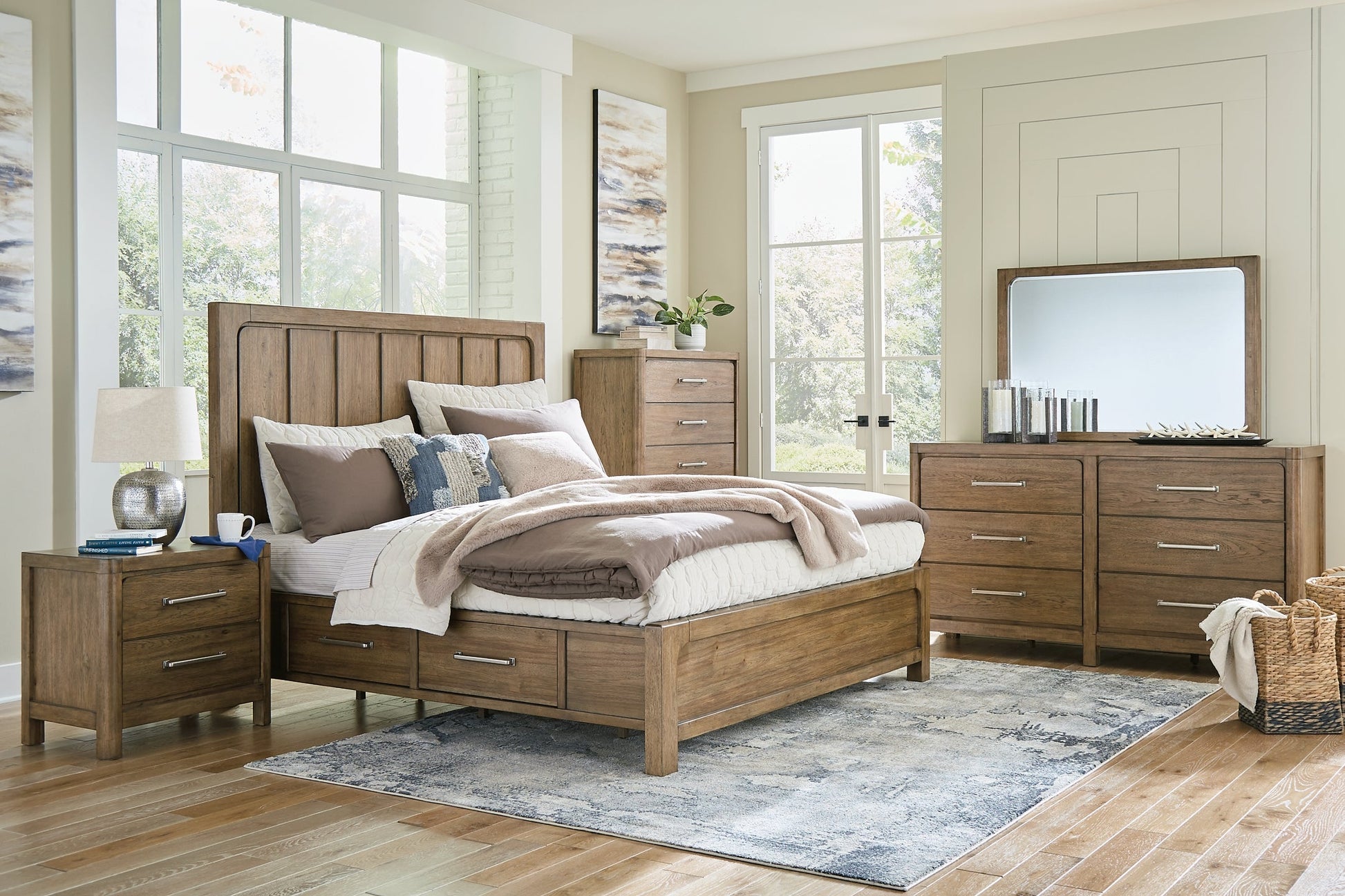 Cabalynn King Panel Bed with Storage with Mirrored Dresser, Chest and Nightstand Signature Design by Ashley®