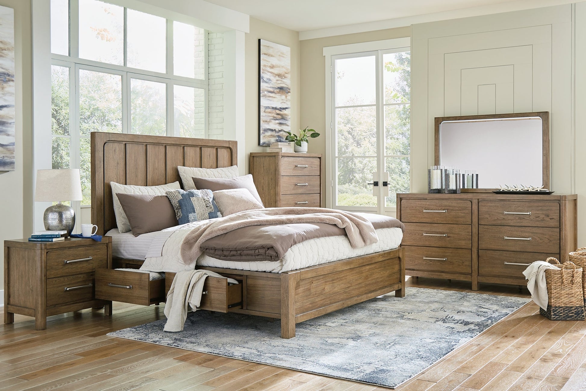 Cabalynn King Panel Bed with Storage with Mirrored Dresser, Chest and Nightstand Signature Design by Ashley®