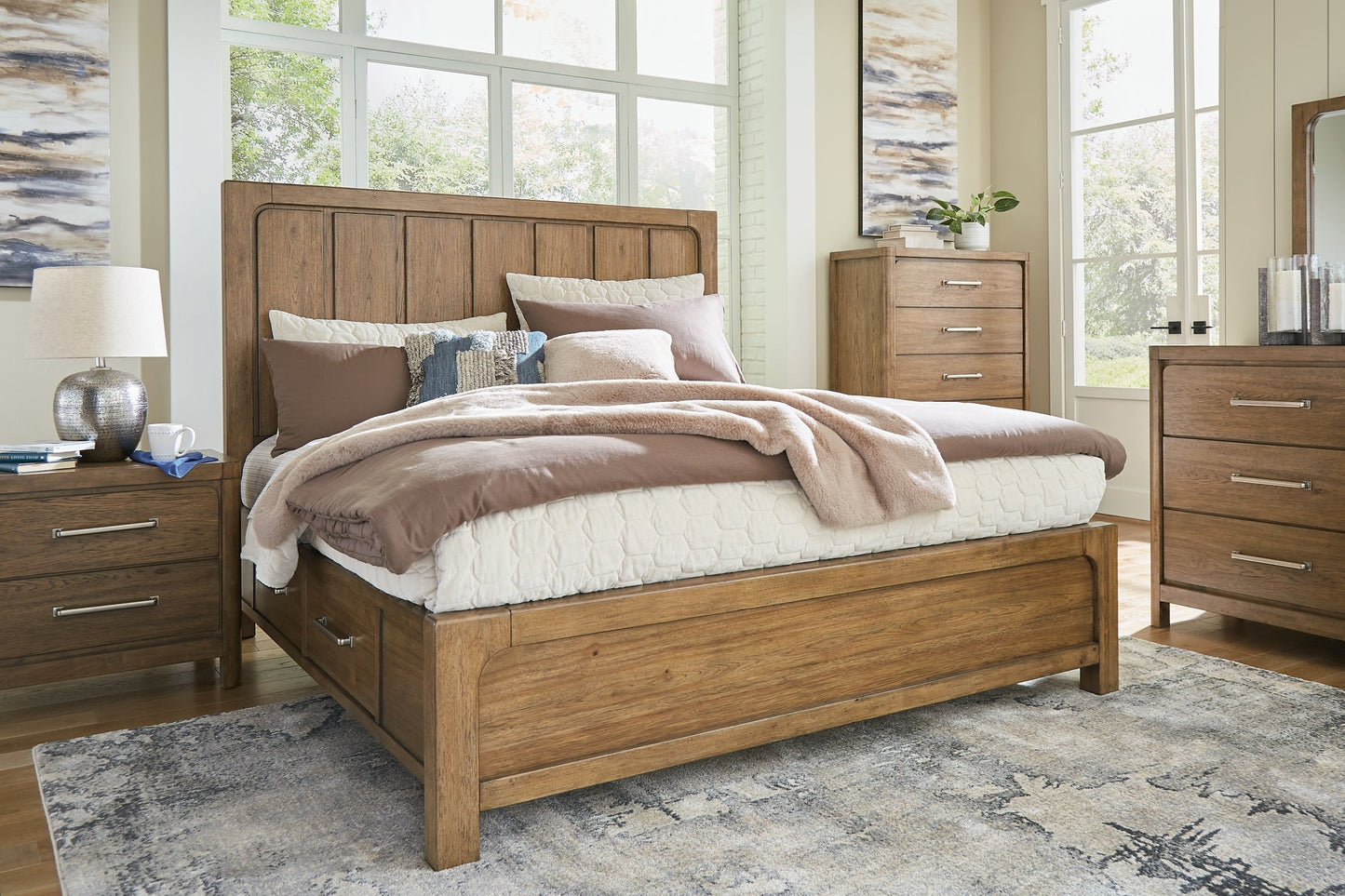 Cabalynn King Panel Bed with Storage with Mirrored Dresser, Chest and Nightstand Signature Design by Ashley®