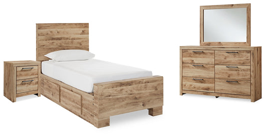 Hyanna Twin Panel Bed with Storage with Mirrored Dresser and Nightstand Signature Design by Ashley®
