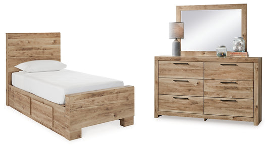 Hyanna Twin Panel Bed with Storage with Mirrored Dresser Signature Design by Ashley®