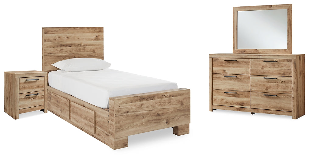 Hyanna Twin Panel Bed with Storage with Mirrored Dresser and Nightstand Signature Design by Ashley®