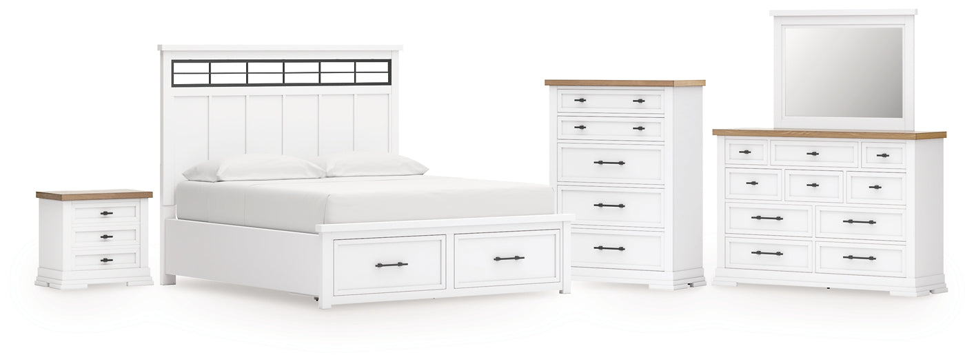 Ashbryn California King Panel Storage Bed with Mirrored Dresser, Chest and Nightstand Benchcraft®