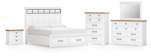 Ashbryn California King Panel Storage Bed with Mirrored Dresser, Chest and Nightstand Benchcraft®