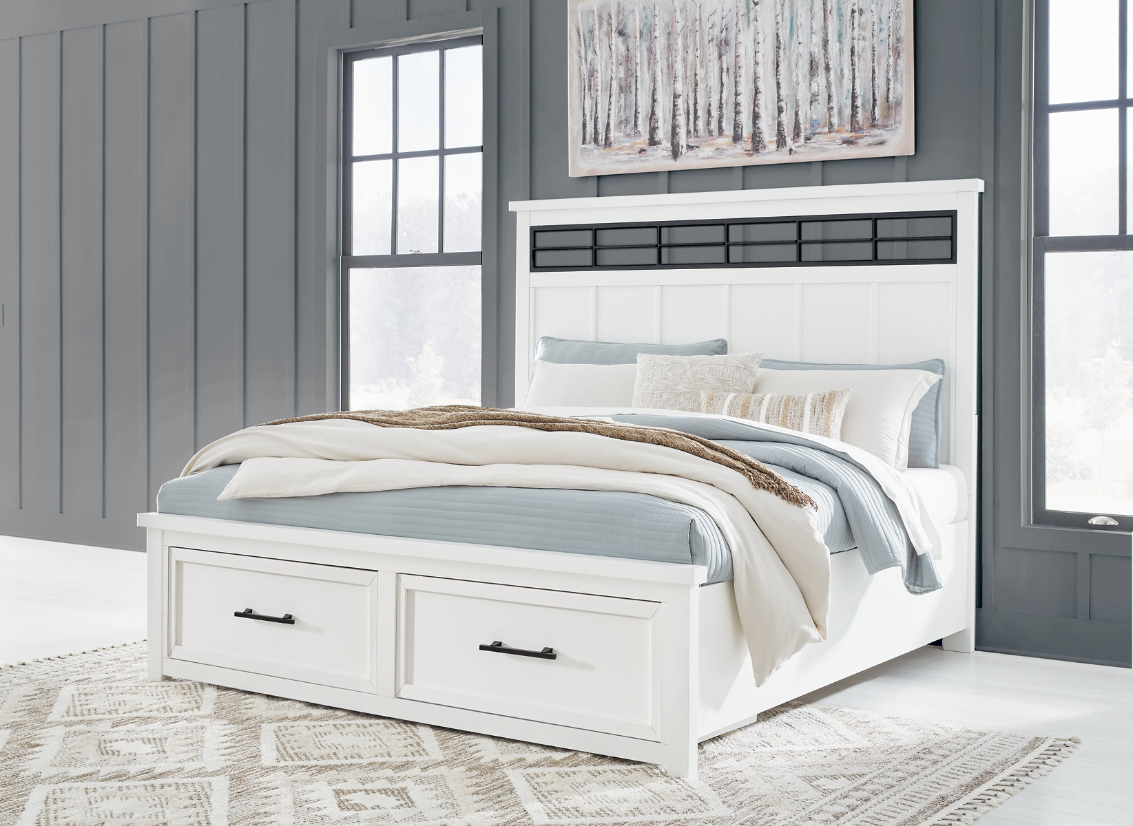 Ashbryn King Panel Storage Bed with Mirrored Dresser and Nightstand Benchcraft®