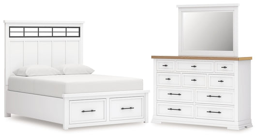 Ashbryn Queen Panel Storage Bed with Mirrored Dresser Benchcraft®