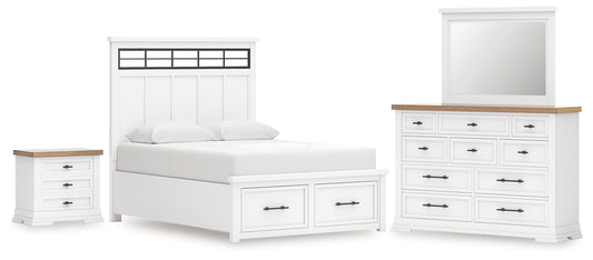 Ashbryn Queen Panel Storage Bed with Mirrored Dresser and Nightstand Benchcraft®
