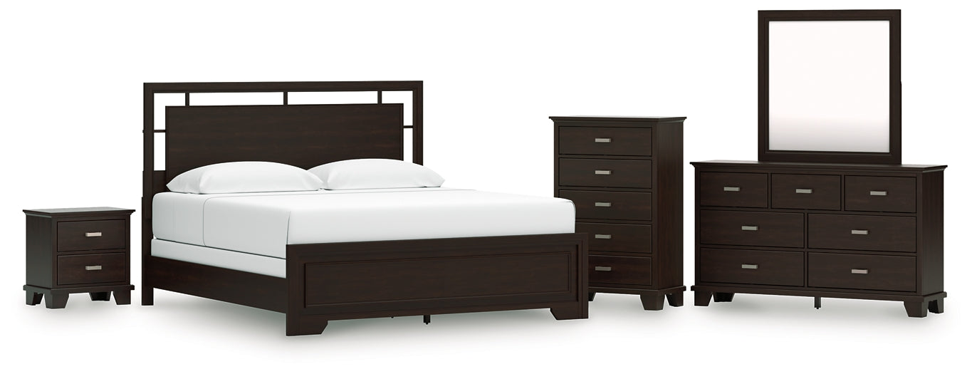 Covetown California King Panel Bed with Mirrored Dresser, Chest and Nightstand Signature Design by Ashley®