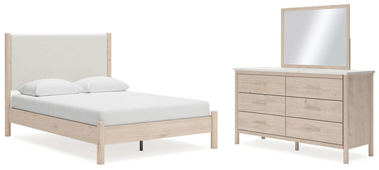 Cadmori Queen Upholstered Panel Bed with Mirrored Dresser Signature Design by Ashley®