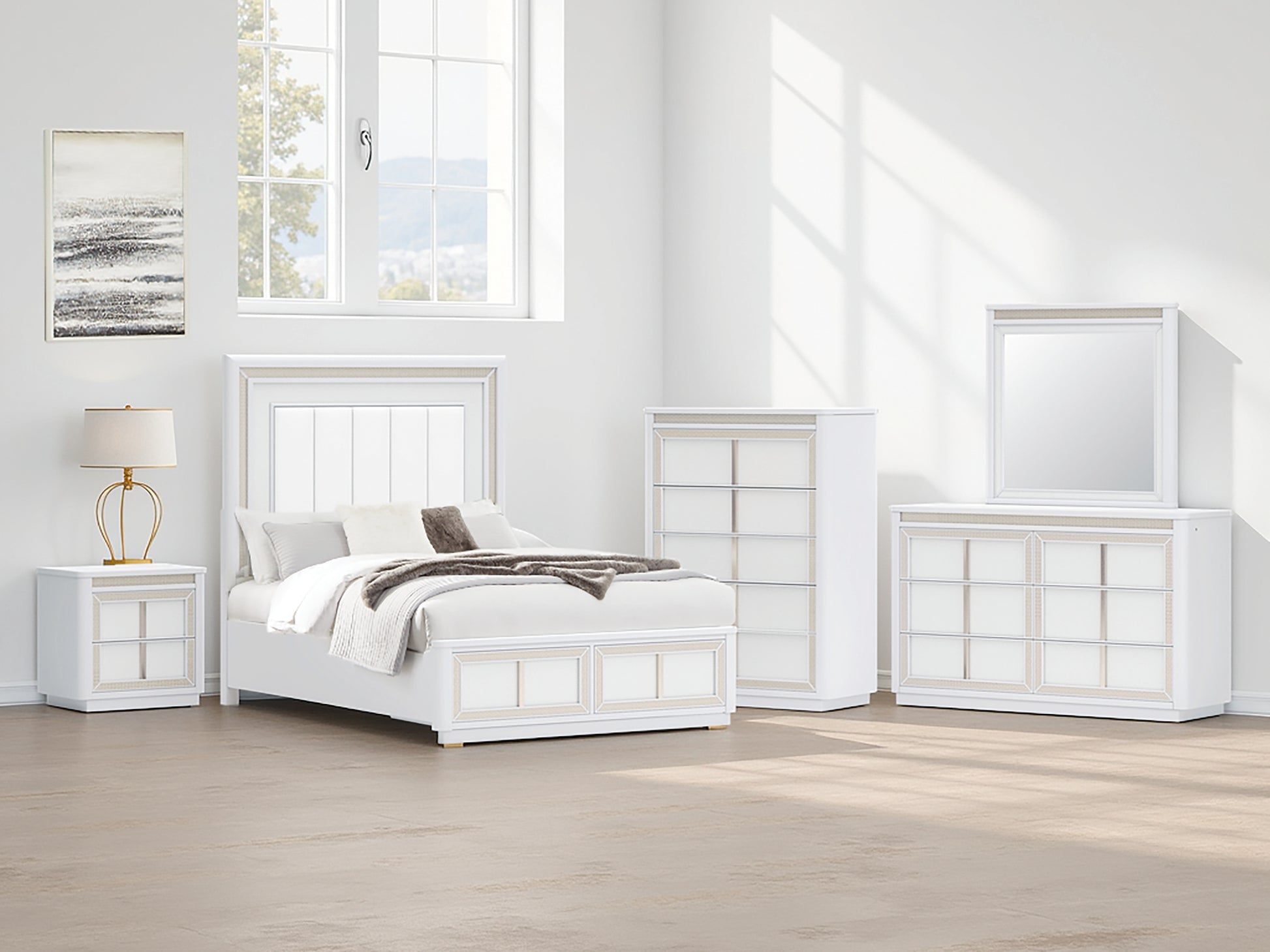 Chalanna Queen Upholstered Storage Bed with Mirrored Dresser, Chest and Nightstand Signature Design by Ashley®