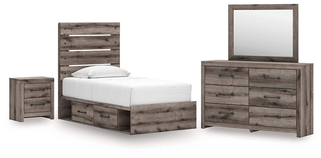 Graystorm Twin Panel Storage Bed with Mirrored Dresser and Nightstand Signature Design by Ashley®