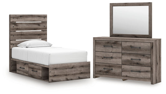Graystorm Twin Panel Storage Bed with Mirrored Dresser Signature Design by Ashley®