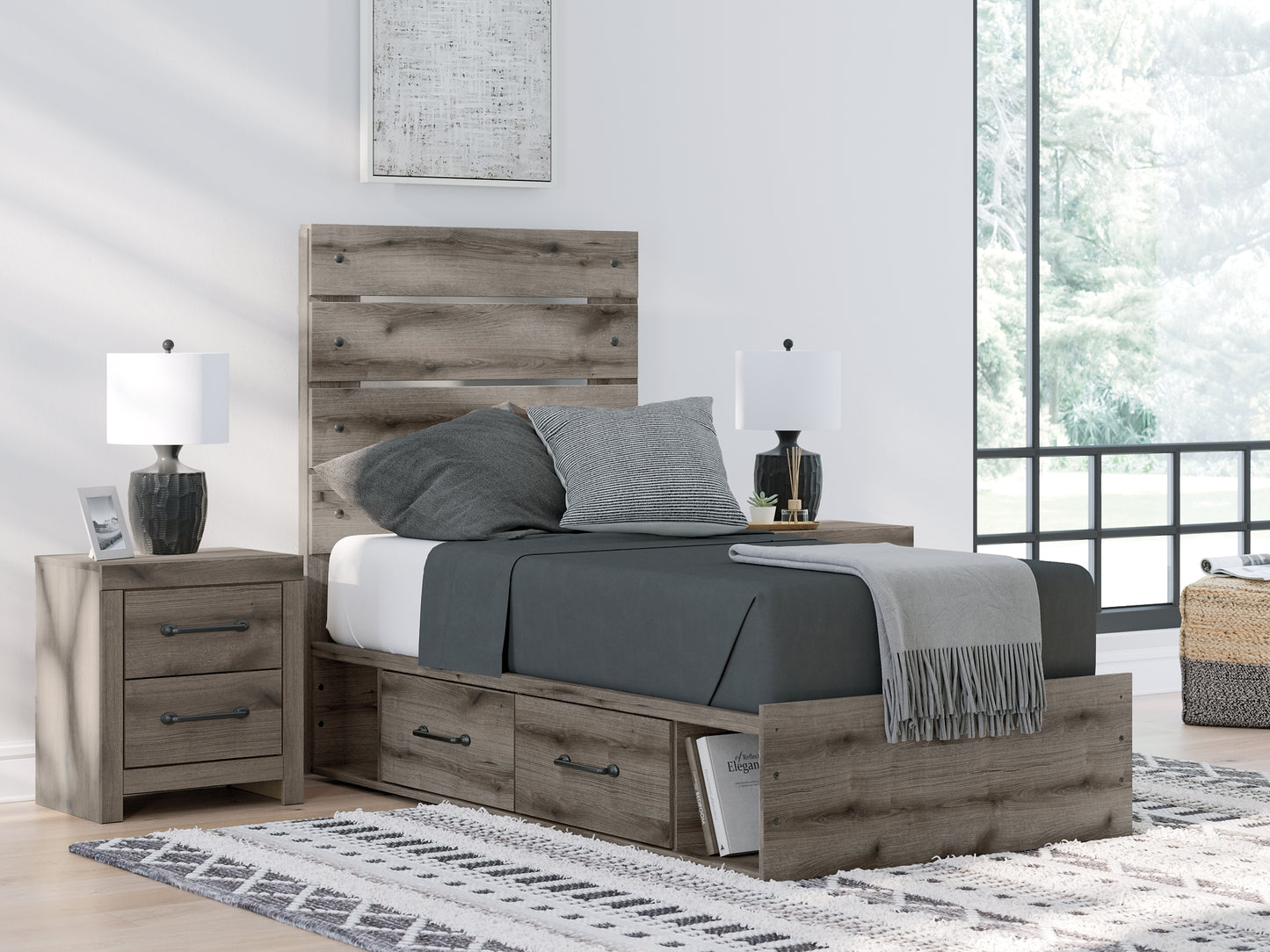 Graystorm Twin Panel Storage Bed with Mirrored Dresser and Nightstand Signature Design by Ashley®