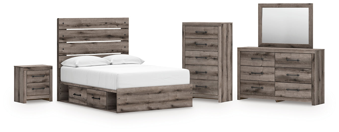 Graystorm Full Panel Bed with Storage with Mirrored Dresser, Chest and Nightstand Signature Design by Ashley®