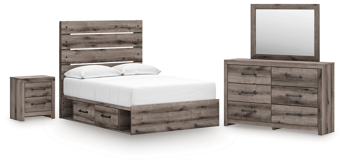 Graystorm Full Panel Bed with Storage with Mirrored Dresser and Nightstand Signature Design by Ashley®