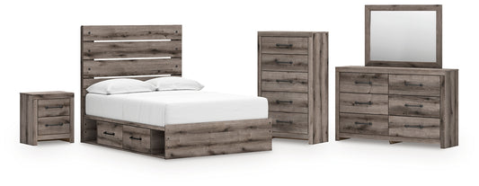 Graystorm Full Panel Bed with Storage with Mirrored Dresser, Chest and Nightstand Signature Design by Ashley®