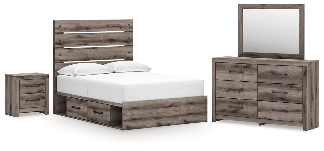 Graystorm Full Panel Bed with Storage with Mirrored Dresser and Nightstand Signature Design by Ashley®