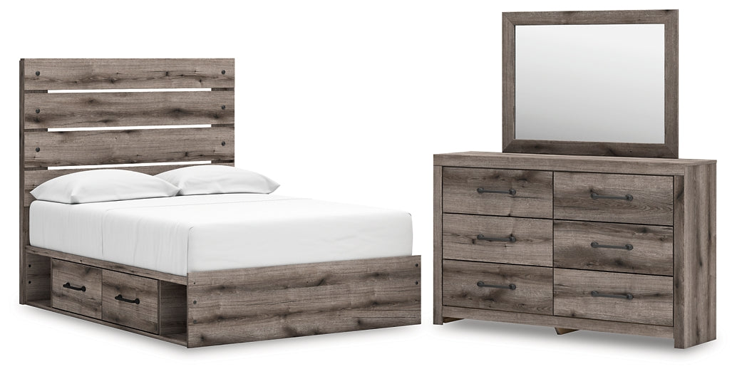 Graystorm Full Panel Bed with Storage with Mirrored Dresser Signature Design by Ashley®