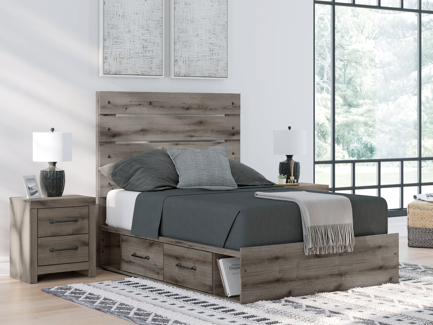 Graystorm Full Panel Bed with Storage with Mirrored Dresser Signature Design by Ashley®