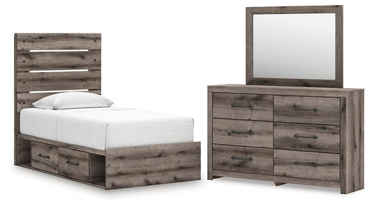 Graystorm Twin Panel Bed with Storage with Mirrored Dresser Signature Design by Ashley®