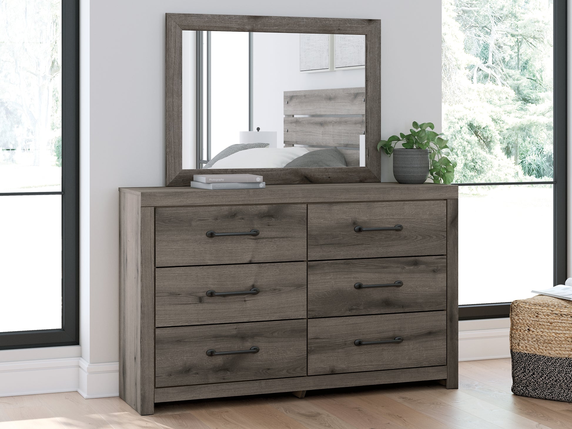 Graystorm Queen Panel Bed with Mirrored Dresser Signature Design by Ashley®
