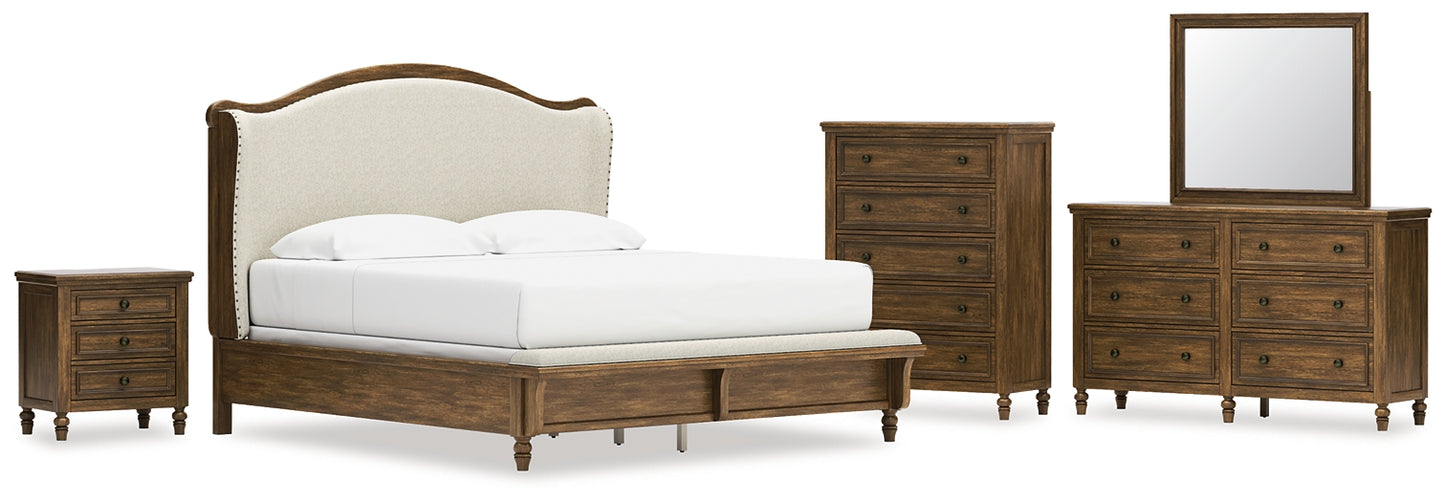 Sturlayne King Upholstered Panel Bed with Mirrored Dresser, Chest and Nightstand Benchcraft®