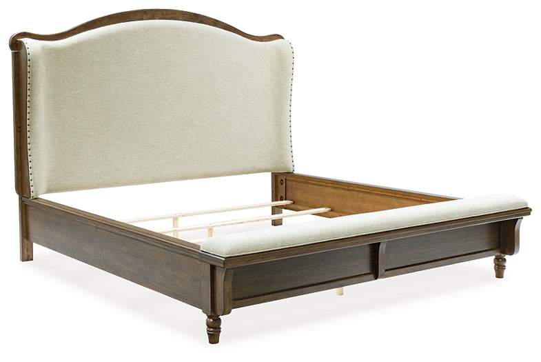 Sturlayne King Upholstered Panel Bed with Mirrored Dresser, Chest and Nightstand Benchcraft®