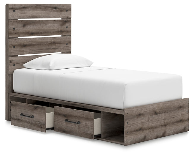 Graystorm Twin Panel Bed with Storage with Mirrored Dresser and Nightstand Signature Design by Ashley®