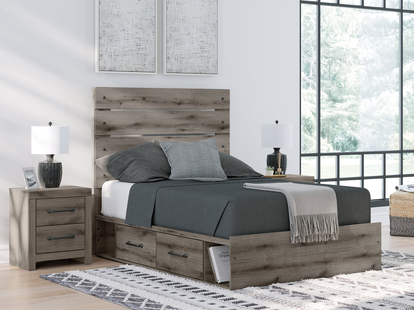 Graystorm Full Panel Bed with Storage with Mirrored Dresser Signature Design by Ashley®
